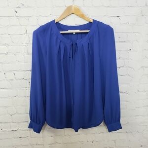 Daniel Rainn Flowy Blue Peasant Blouse Boho Bohemian Summer Sheer Casual Office